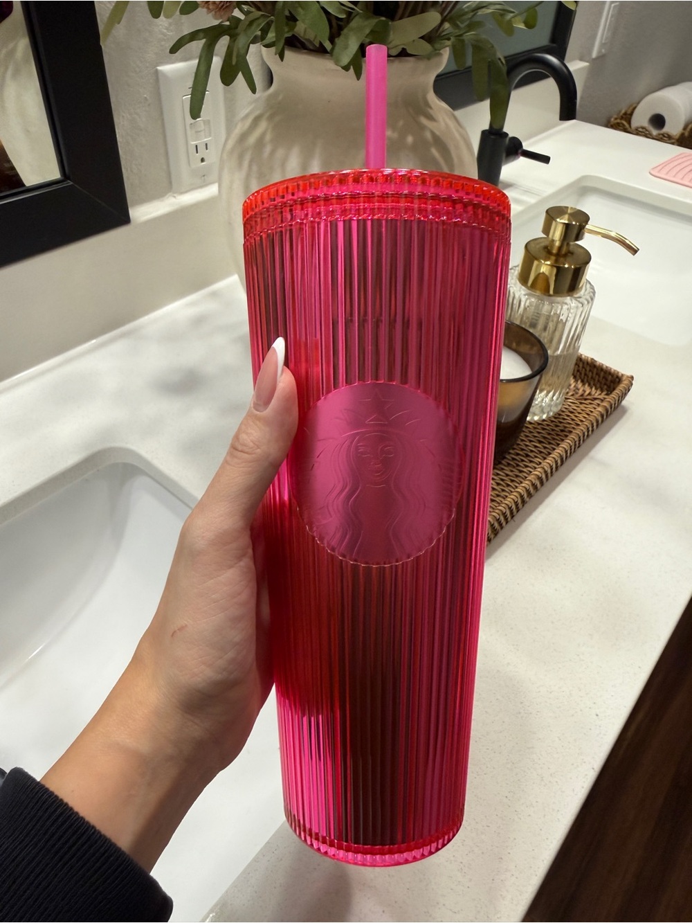 Starbucks Red-Pink Reusable Tumbler with Embossed Siren